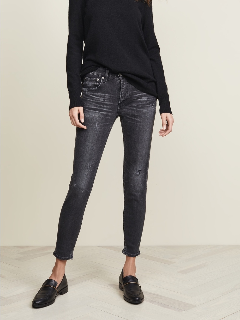 Moussy Vintage Velma Distressed Skinny Jeans Black Gray Size 27